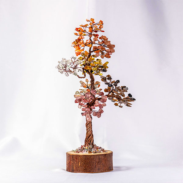 Clear Quartz, Sun Stone, Opal, Golden Shine, Red Aventurine Tree